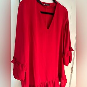 Red Zara dress.